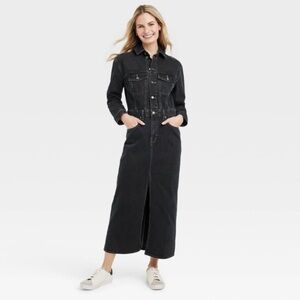Universal Thread Women's Long Sleeve Denim Maxi Dress Black Wash sz 2